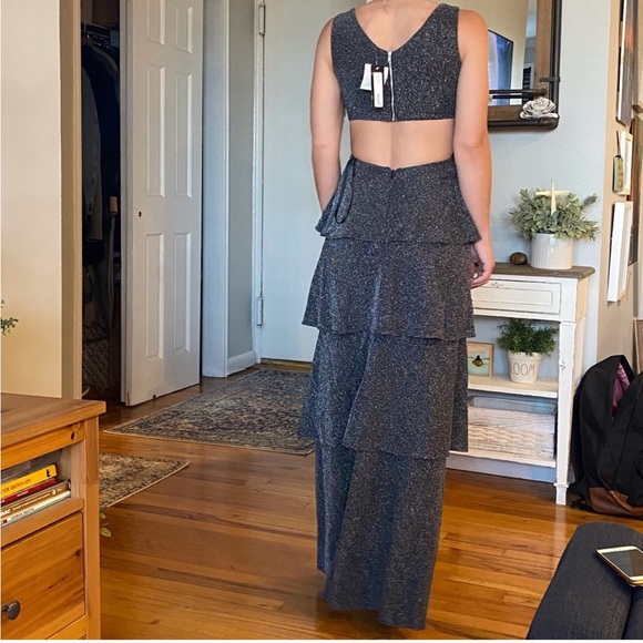 Betsy & Adam Gray Tiered Ruffled Gown for Wedding Guest - Picture 5 of 5